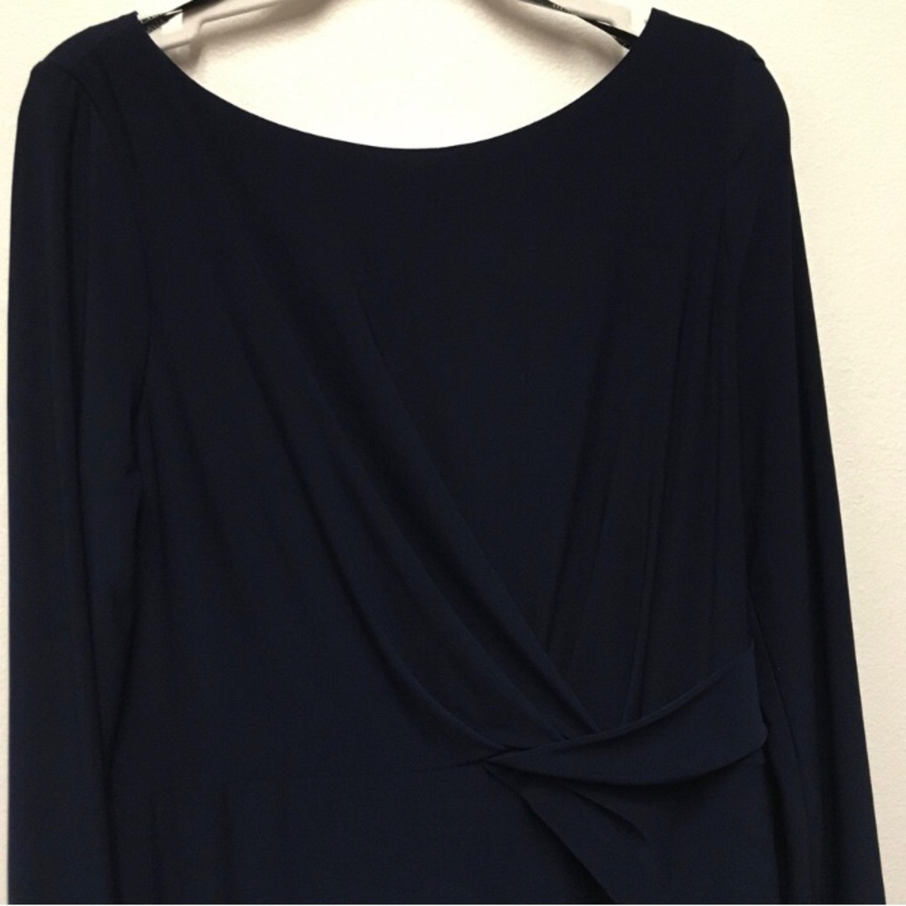 Vince Camuto Beaded Draped Stretch Gown 14 Navy Blue Elegant Formal Gala Wedding - Picture 3 of 14